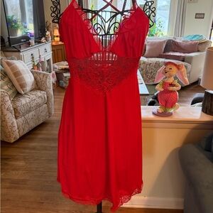 Red Lace Trim Chemise Nightgown - Women Intimates